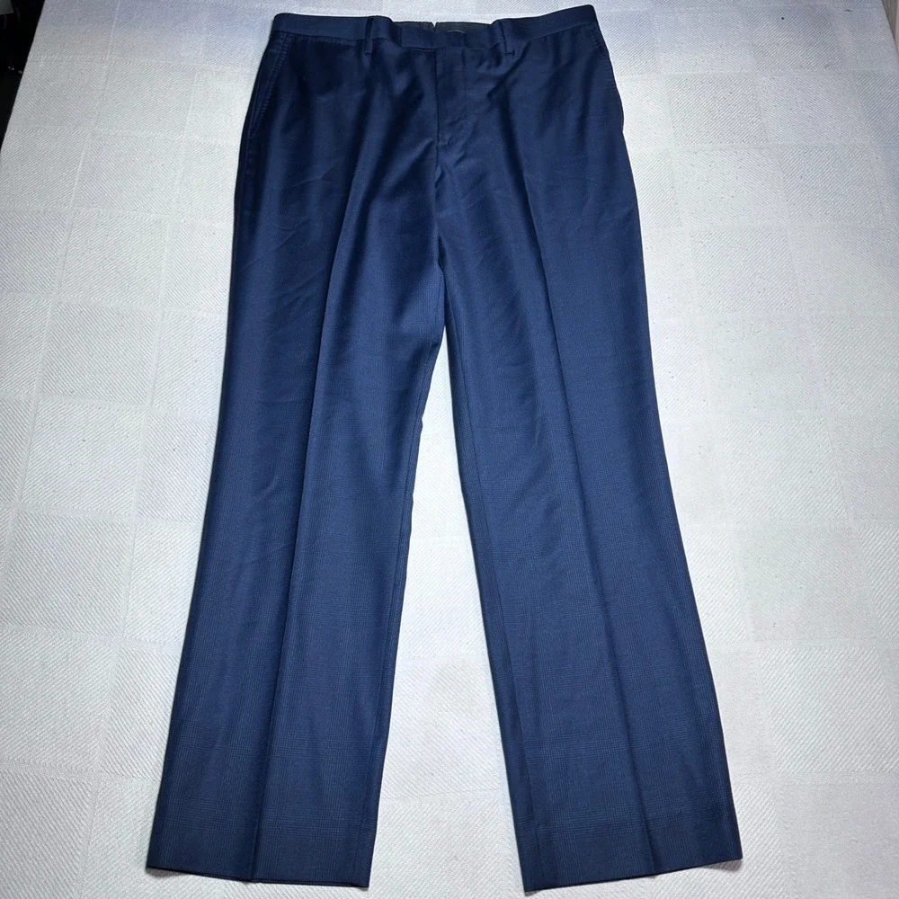 Banana Republic Dress Pants 36x32 Vitale Barberis‎ Canonico Wool Glen Plaid Navy